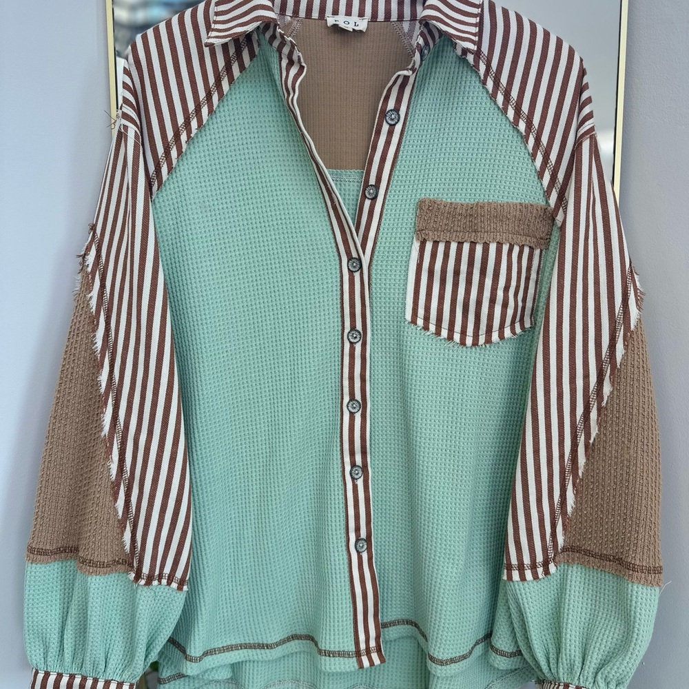 Striped and Textured Button-Up Shirt